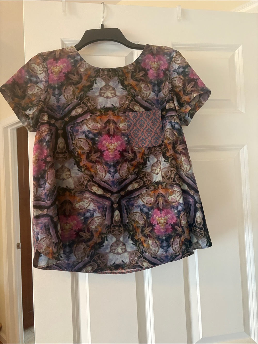 RACHEL Rachel Roy Multicolor Floral Kaleidoscope Short Sleeve Top